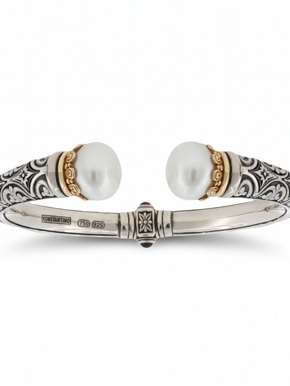 Konstantino 925 Silver 18K Gold Hermione Cultured Pearl Bangle Bracelet 6"